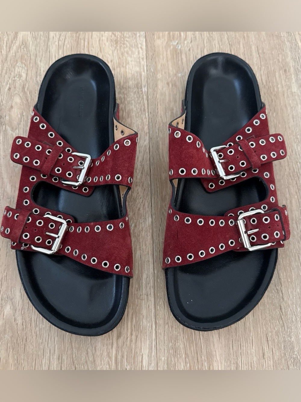 Isabel Marant Burgundy Suede Sandals with Grommet Detail Size 40